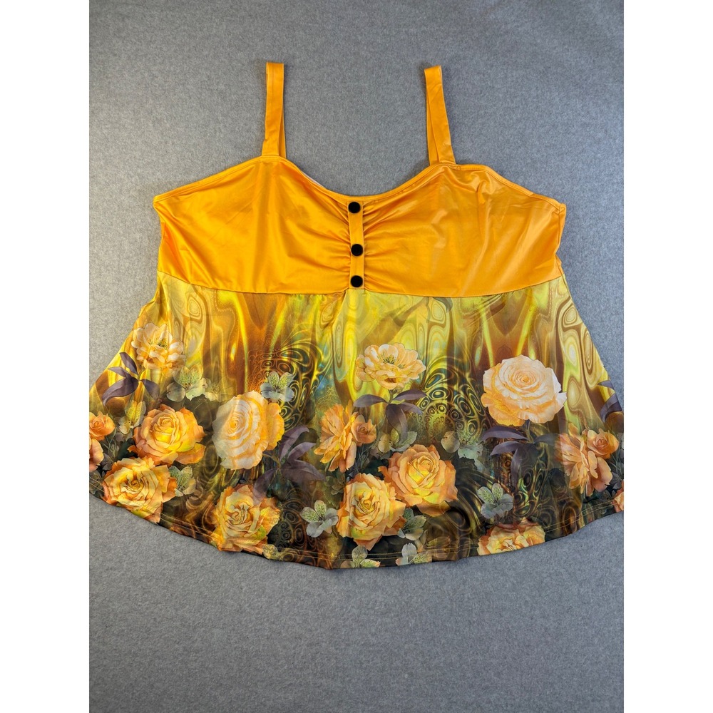 Yellow Floral Ruched Bust Camisole Tank Top Gold Rose Print Plus Size 7XL‎